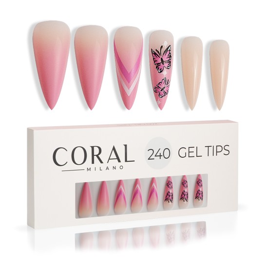 GEL TIPS - STILETTO 240PZ Butterfly Kiss