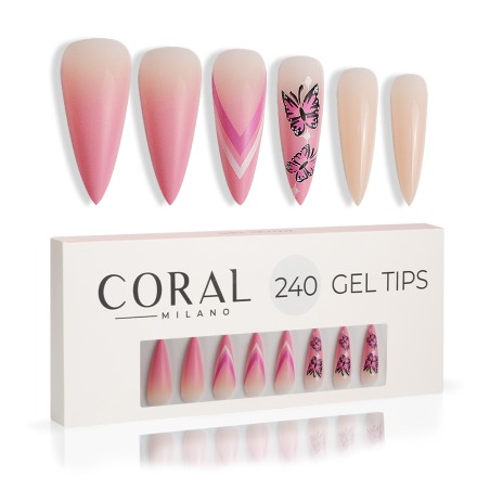 GEL TIPS - STILETTO 240PZ Butterfly Kiss