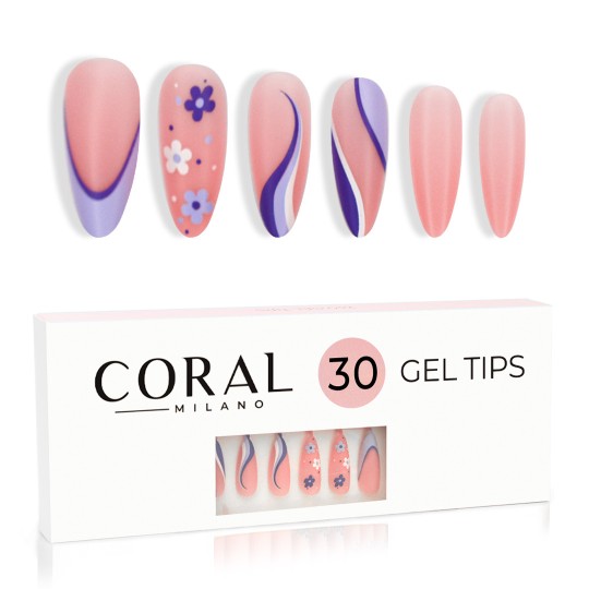 GEL TIPS - AMANDE 30 PIÈCES Fleur violette