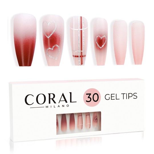 GEL TIPS - BALLERINE 30 PIÈCES Cœur cramoisi